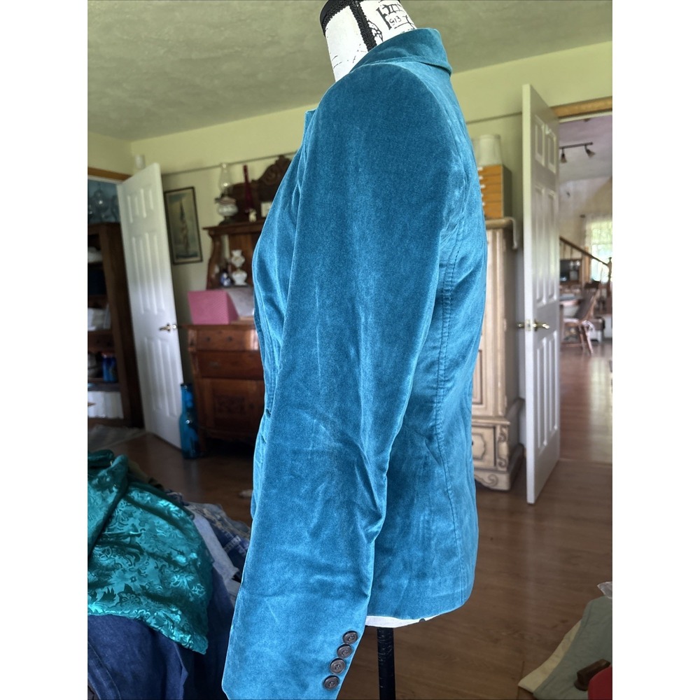 Talbots Velvet Blazer Jacket Womens Size 6 Turquoise Teal Lined Notch Lapel - Picture 3 of 10